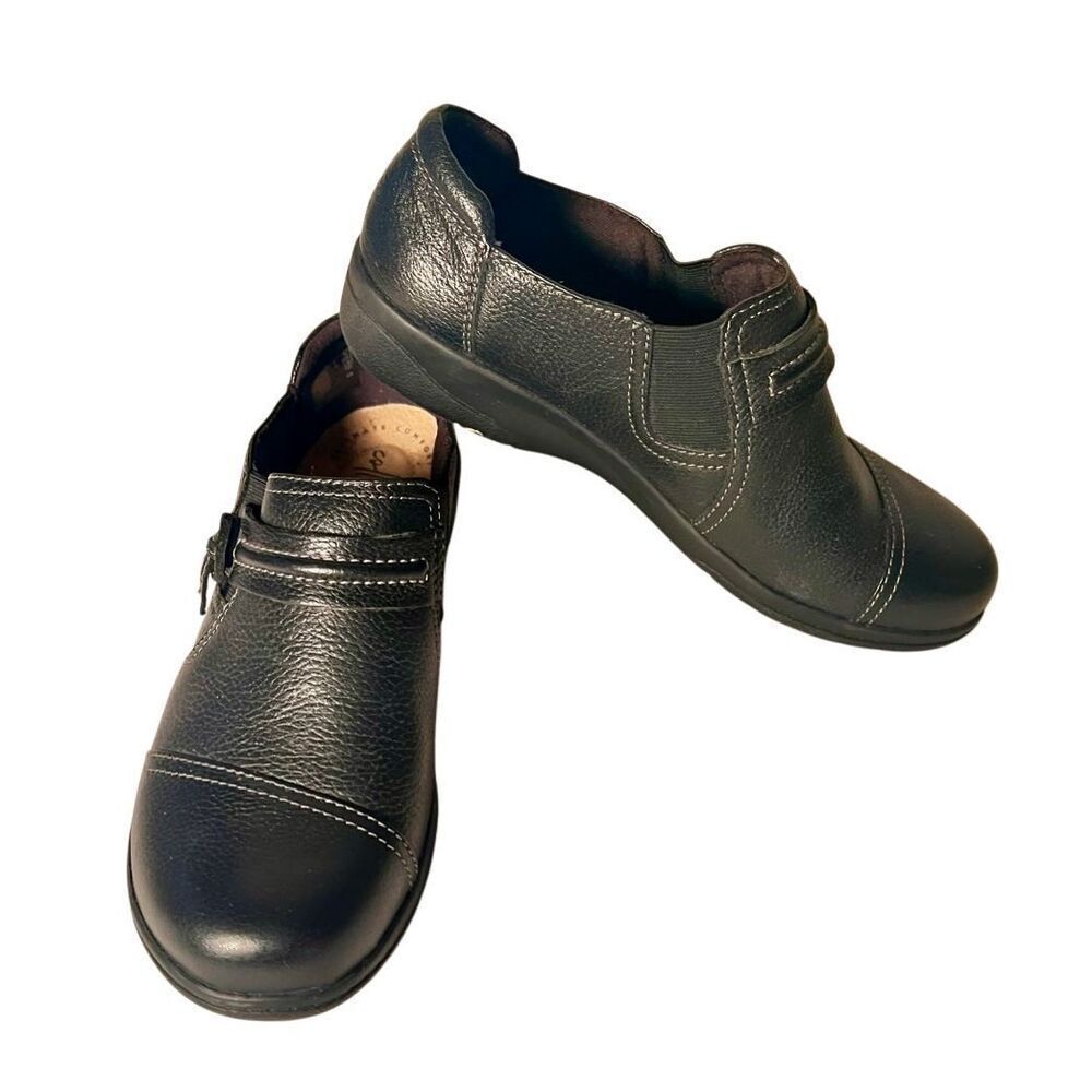 Women’s Clarks Cheyn Madi Slip-On Black Leather Loafers Shoes, 6M
